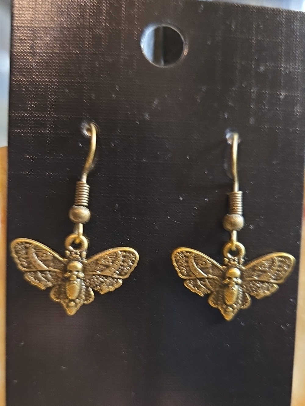Antique Gold Moth Dangle Earrings - Women's Jewelry